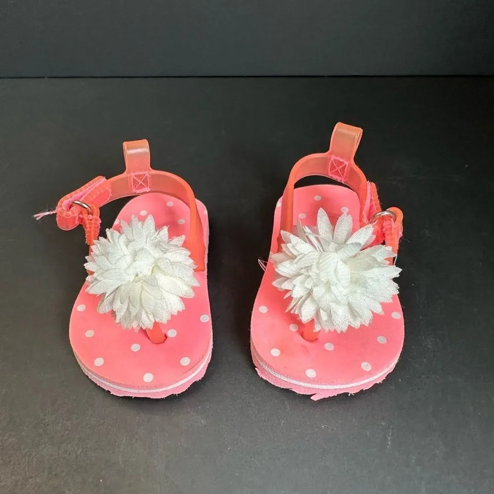 Child Of Mine Coral White Flower Baby Sandals Size‎ 0-3 Months